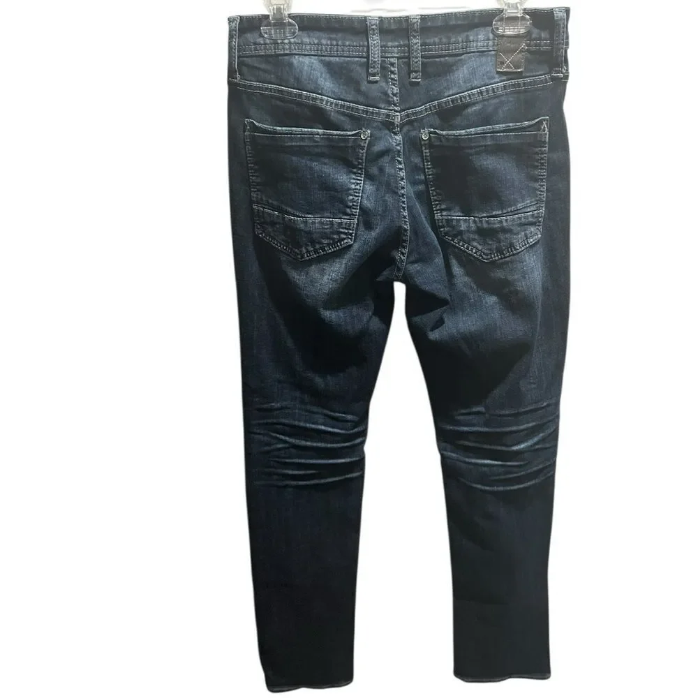 Departwest Trouper Dark Wash Jeans Size 30x32 Slim Fit Distressed Whisker Fade